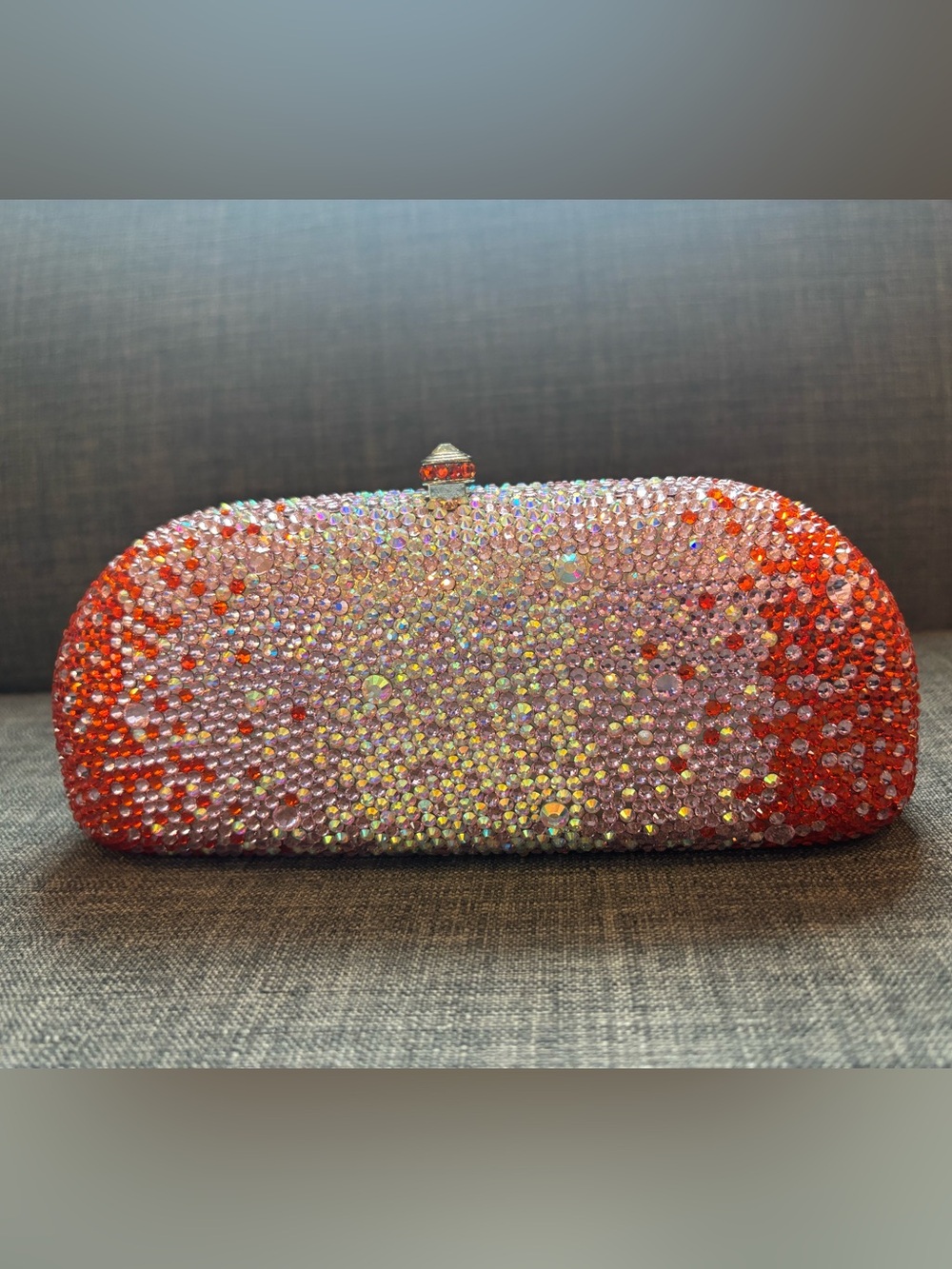 Crystal Embellished Ombré Pink & Red Clutch Evening Bag NEW
